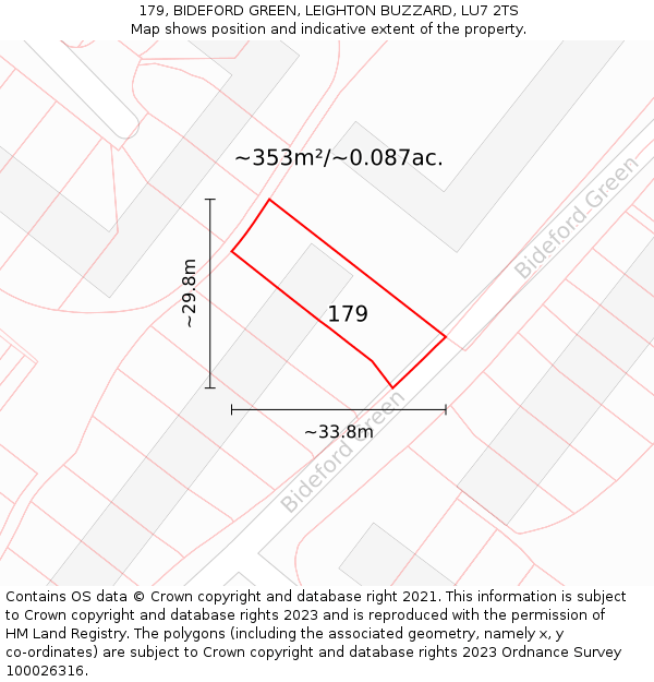 179, BIDEFORD GREEN, LEIGHTON BUZZARD, LU7 2TS: Plot and title map