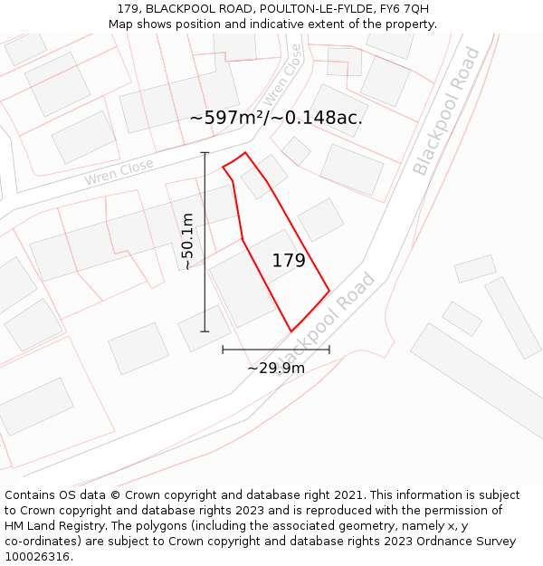 179, BLACKPOOL ROAD, POULTON-LE-FYLDE, FY6 7QH: Plot and title map