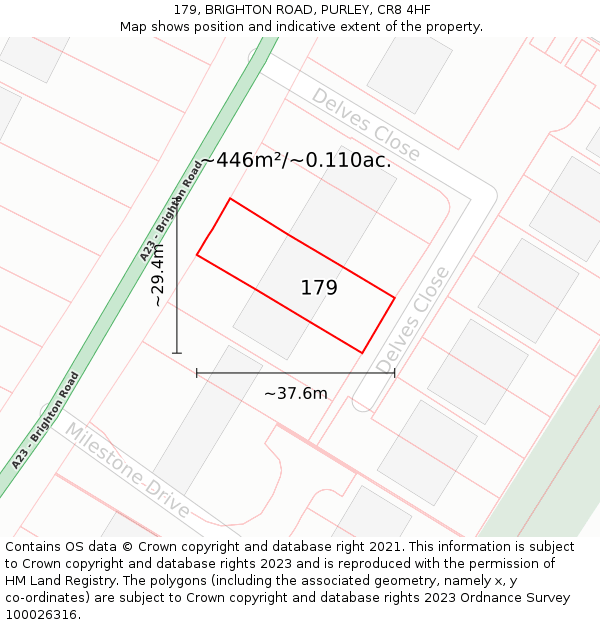179, BRIGHTON ROAD, PURLEY, CR8 4HF: Plot and title map