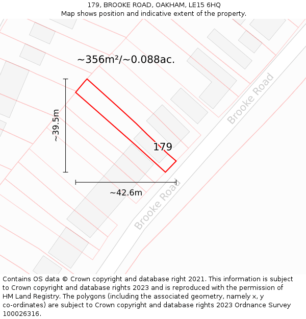 179, BROOKE ROAD, OAKHAM, LE15 6HQ: Plot and title map