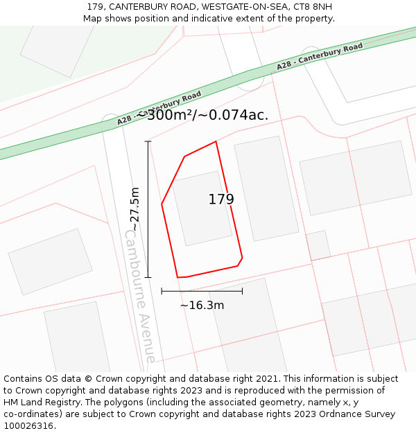 179, CANTERBURY ROAD, WESTGATE-ON-SEA, CT8 8NH: Plot and title map