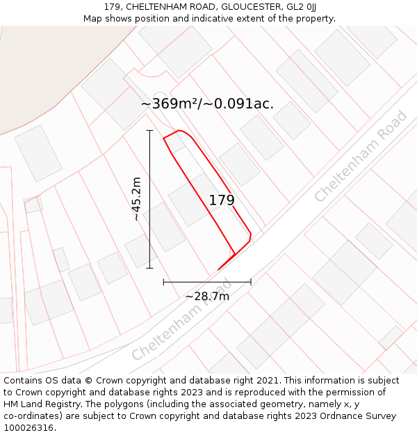 179, CHELTENHAM ROAD, GLOUCESTER, GL2 0JJ: Plot and title map