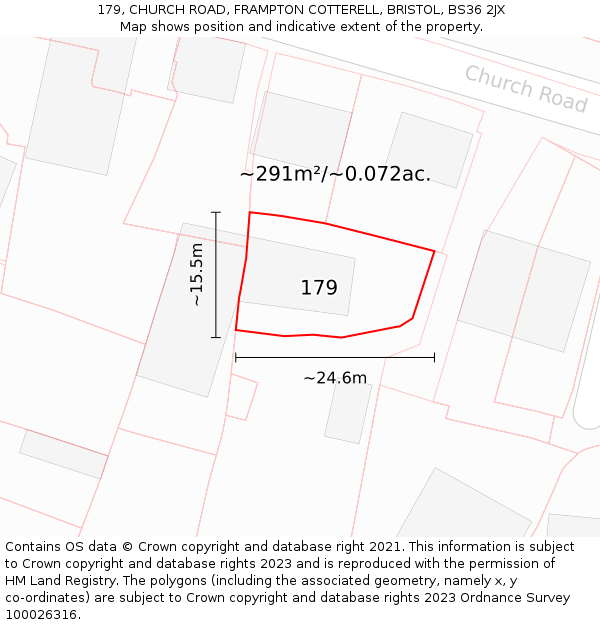 179, CHURCH ROAD, FRAMPTON COTTERELL, BRISTOL, BS36 2JX: Plot and title map