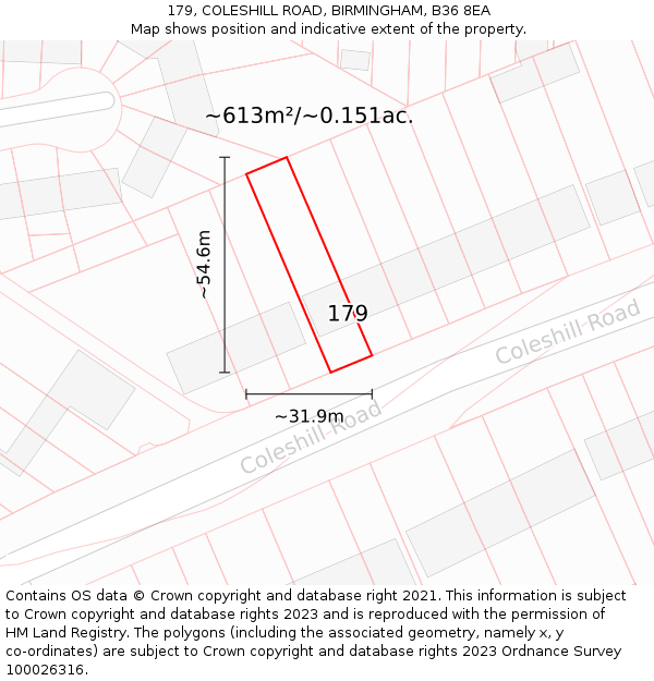 179, COLESHILL ROAD, BIRMINGHAM, B36 8EA: Plot and title map