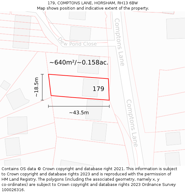 179, COMPTONS LANE, HORSHAM, RH13 6BW: Plot and title map