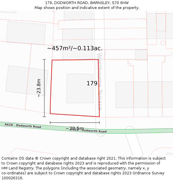 179, DODWORTH ROAD, BARNSLEY, S70 6HW: Plot and title map