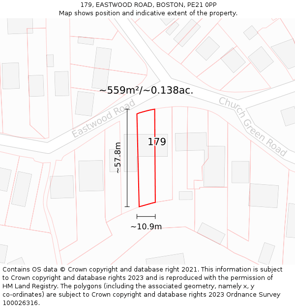 179, EASTWOOD ROAD, BOSTON, PE21 0PP: Plot and title map