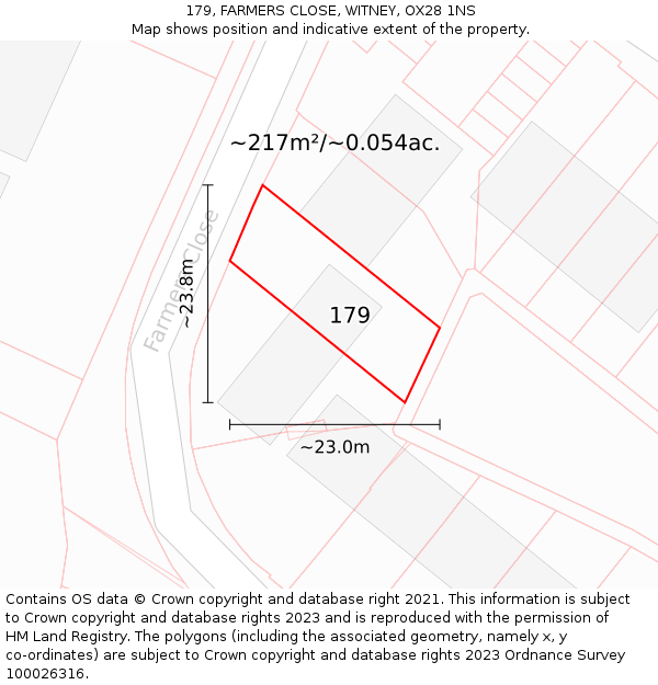 179, FARMERS CLOSE, WITNEY, OX28 1NS: Plot and title map