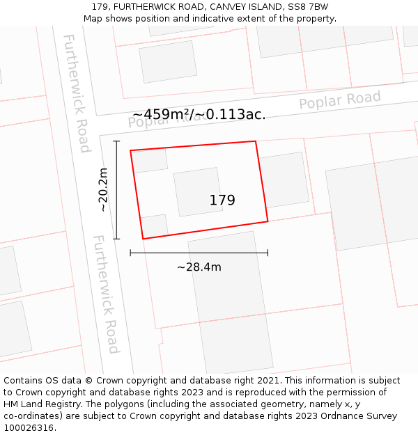 179, FURTHERWICK ROAD, CANVEY ISLAND, SS8 7BW: Plot and title map