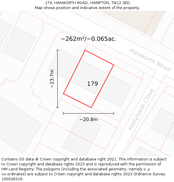 179, HANWORTH ROAD, HAMPTON, TW12 3ED: Plot and title map