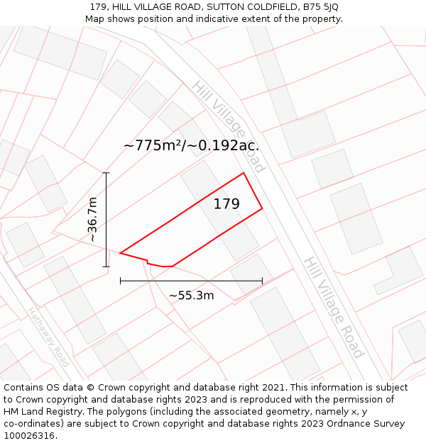 179, HILL VILLAGE ROAD, SUTTON COLDFIELD, B75 5JQ: Plot and title map