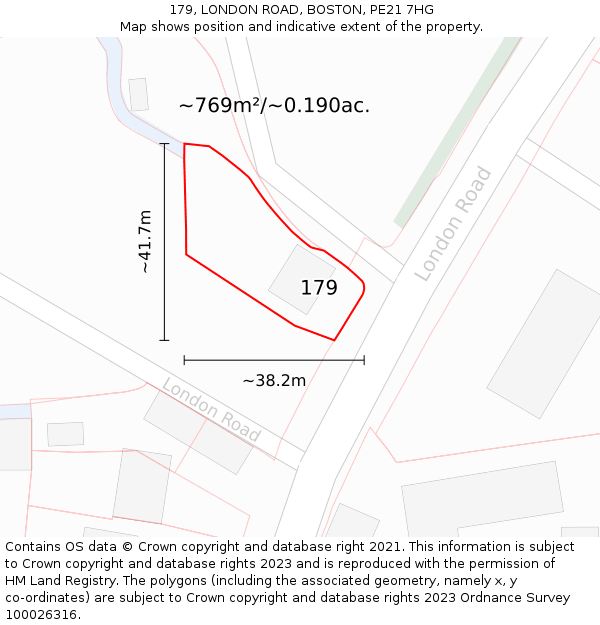179, LONDON ROAD, BOSTON, PE21 7HG: Plot and title map