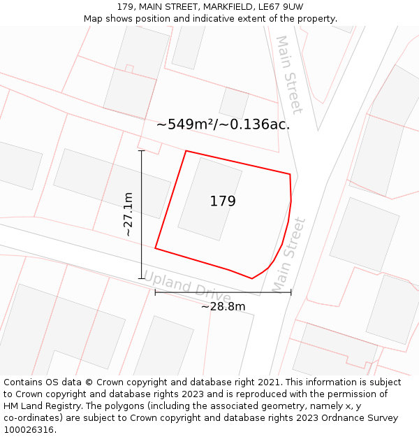 179, MAIN STREET, MARKFIELD, LE67 9UW: Plot and title map