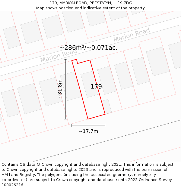 179, MARION ROAD, PRESTATYN, LL19 7DG: Plot and title map