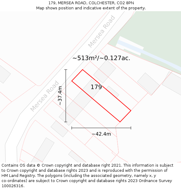 179, MERSEA ROAD, COLCHESTER, CO2 8PN: Plot and title map