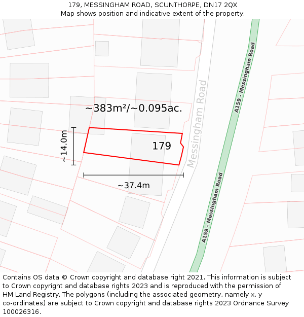 179, MESSINGHAM ROAD, SCUNTHORPE, DN17 2QX: Plot and title map