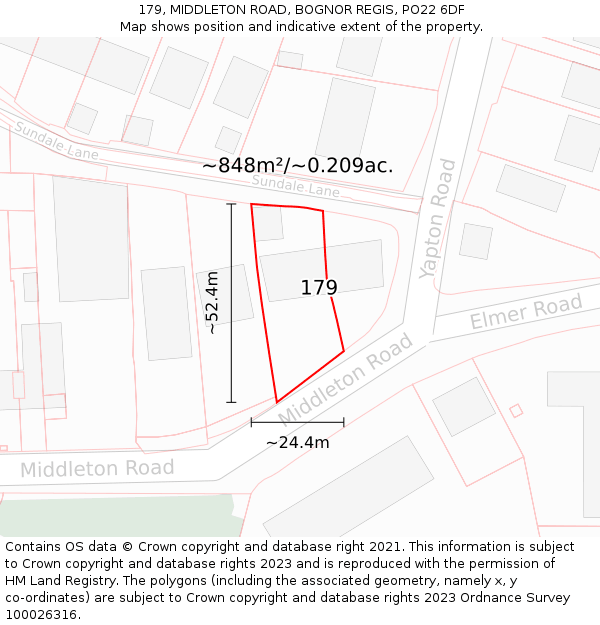 179, MIDDLETON ROAD, BOGNOR REGIS, PO22 6DF: Plot and title map