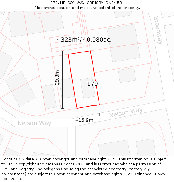 179, NELSON WAY, GRIMSBY, DN34 5RL: Plot and title map