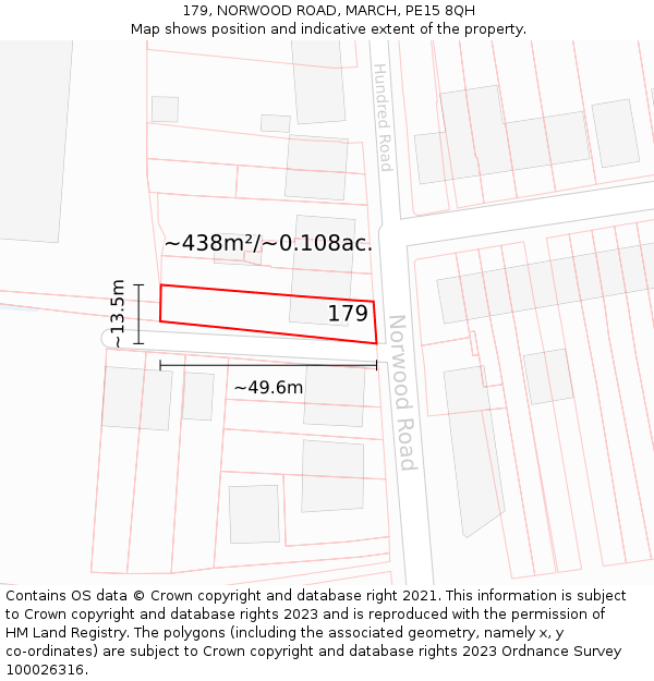 179, NORWOOD ROAD, MARCH, PE15 8QH: Plot and title map