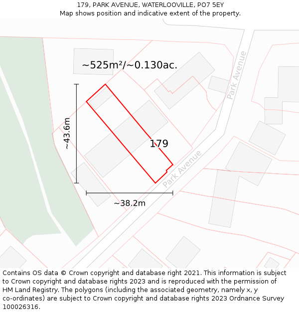 179, PARK AVENUE, WATERLOOVILLE, PO7 5EY: Plot and title map