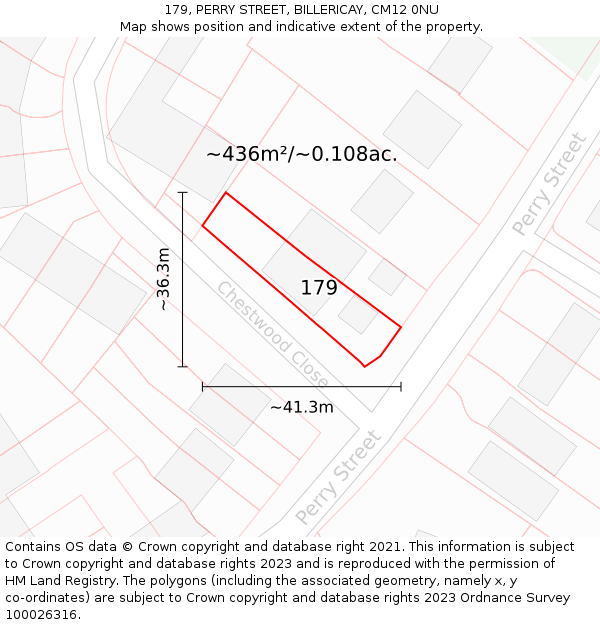 179, PERRY STREET, BILLERICAY, CM12 0NU: Plot and title map