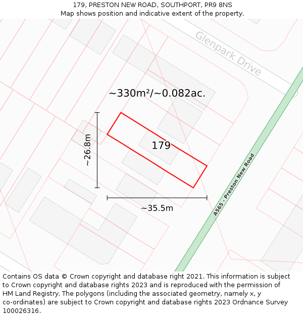 179, PRESTON NEW ROAD, SOUTHPORT, PR9 8NS: Plot and title map