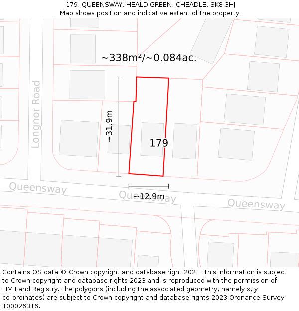 179, QUEENSWAY, HEALD GREEN, CHEADLE, SK8 3HJ: Plot and title map