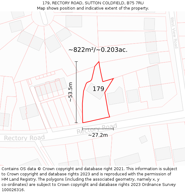 179, RECTORY ROAD, SUTTON COLDFIELD, B75 7RU: Plot and title map