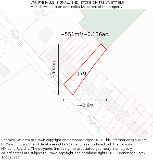 179, RYE HILLS, BIGNALL END, STOKE-ON-TRENT, ST7 8LP: Plot and title map