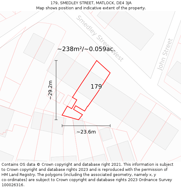 179, SMEDLEY STREET, MATLOCK, DE4 3JA: Plot and title map