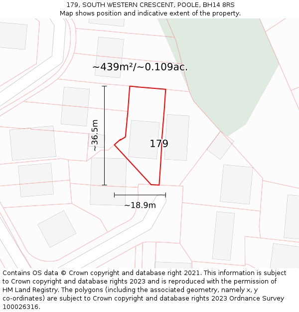 179, SOUTH WESTERN CRESCENT, POOLE, BH14 8RS: Plot and title map