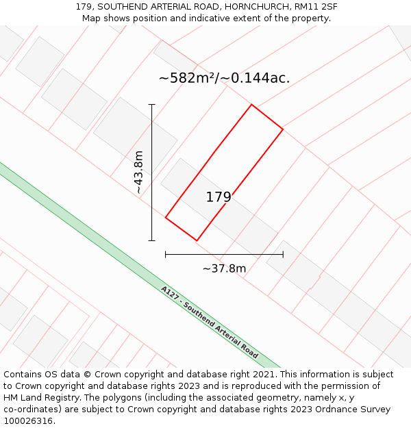 179, SOUTHEND ARTERIAL ROAD, HORNCHURCH, RM11 2SF: Plot and title map