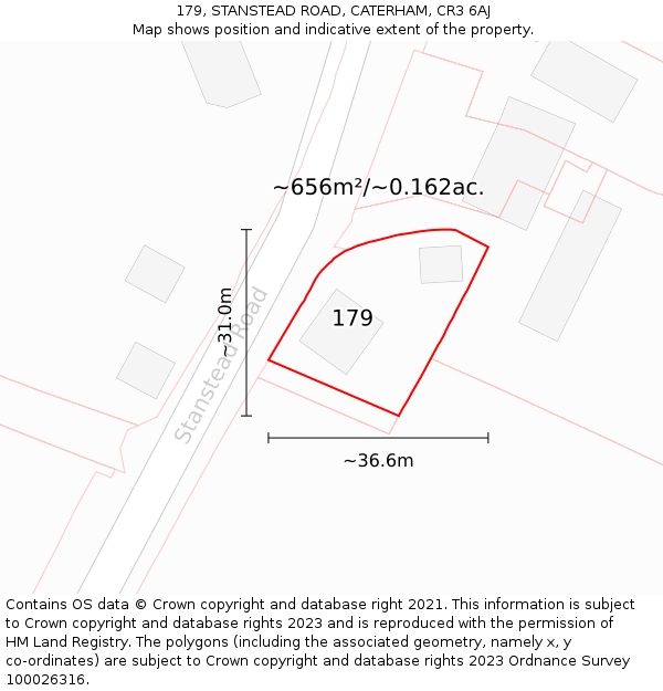 179, STANSTEAD ROAD, CATERHAM, CR3 6AJ: Plot and title map