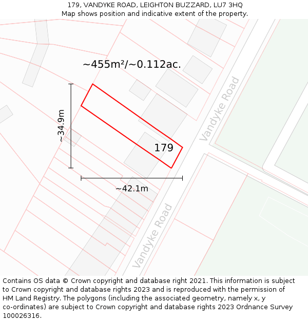 179, VANDYKE ROAD, LEIGHTON BUZZARD, LU7 3HQ: Plot and title map