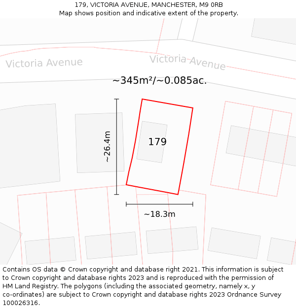 179, VICTORIA AVENUE, MANCHESTER, M9 0RB: Plot and title map