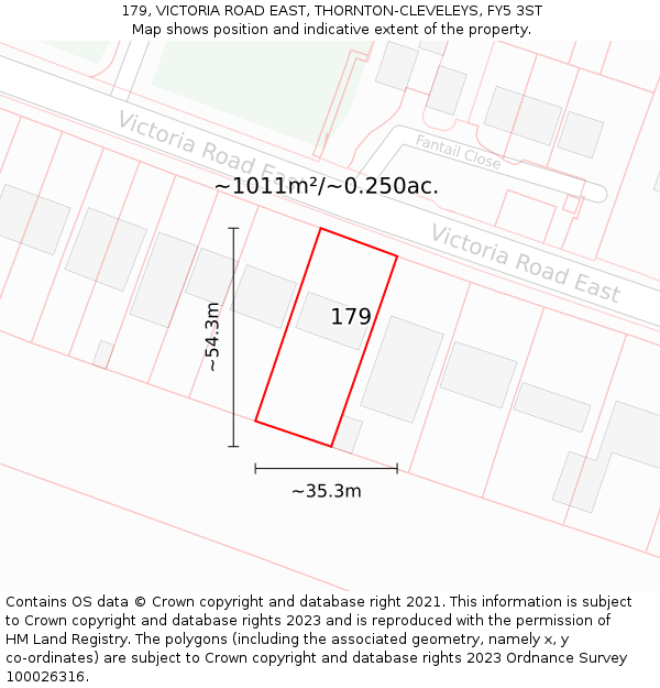 179, VICTORIA ROAD EAST, THORNTON-CLEVELEYS, FY5 3ST: Plot and title map
