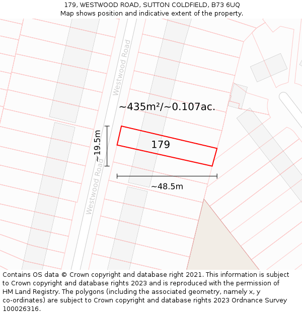 179, WESTWOOD ROAD, SUTTON COLDFIELD, B73 6UQ: Plot and title map