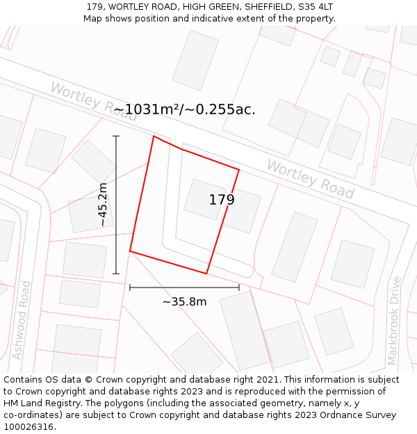 179, WORTLEY ROAD, HIGH GREEN, SHEFFIELD, S35 4LT: Plot and title map