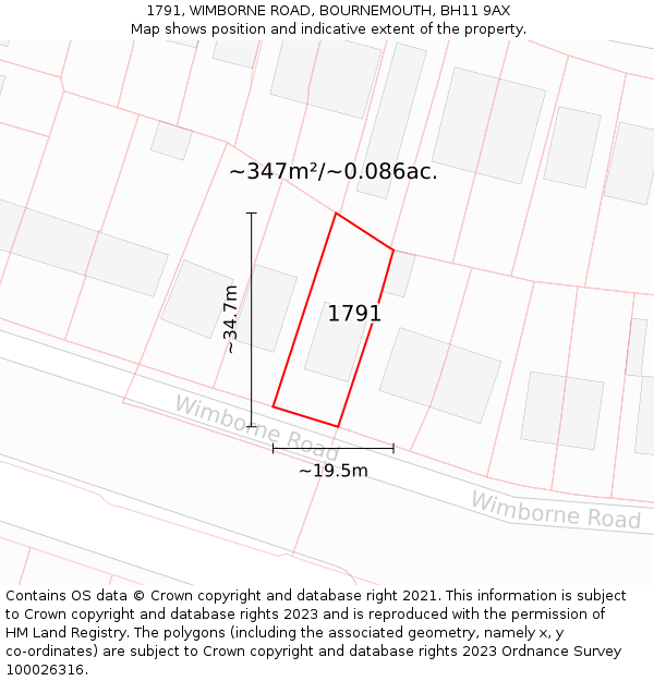 1791, WIMBORNE ROAD, BOURNEMOUTH, BH11 9AX: Plot and title map