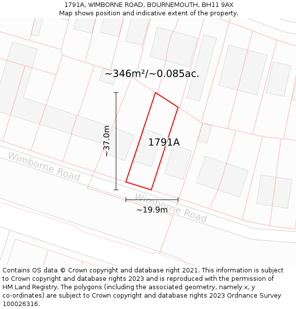 1791A, WIMBORNE ROAD, BOURNEMOUTH, BH11 9AX: Plot and title map