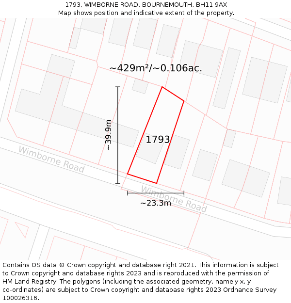 1793, WIMBORNE ROAD, BOURNEMOUTH, BH11 9AX: Plot and title map