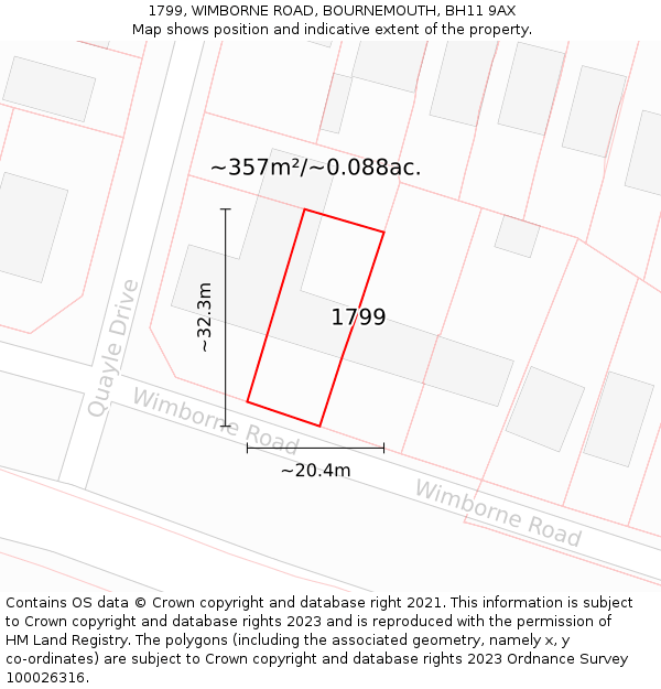 1799, WIMBORNE ROAD, BOURNEMOUTH, BH11 9AX: Plot and title map