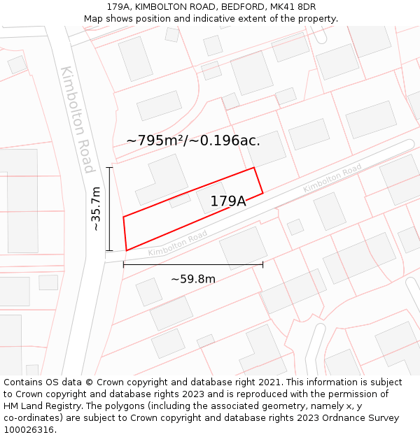 179A, KIMBOLTON ROAD, BEDFORD, MK41 8DR: Plot and title map