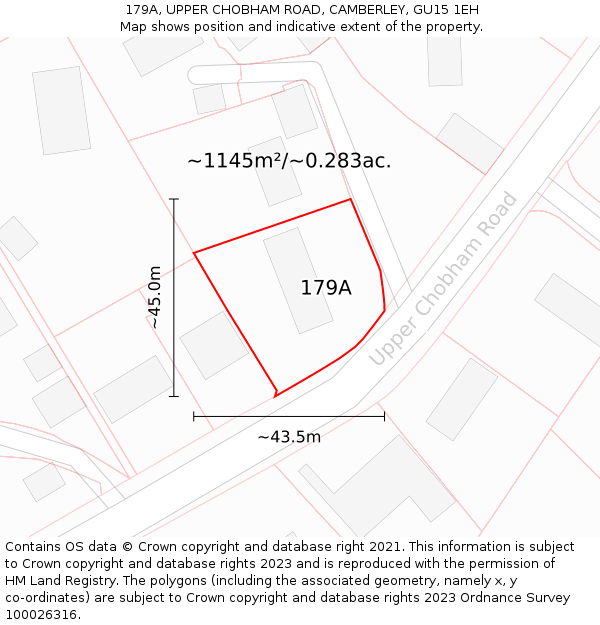 179A, UPPER CHOBHAM ROAD, CAMBERLEY, GU15 1EH: Plot and title map