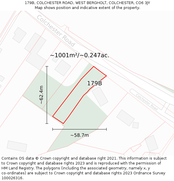 179B, COLCHESTER ROAD, WEST BERGHOLT, COLCHESTER, CO6 3JY: Plot and title map