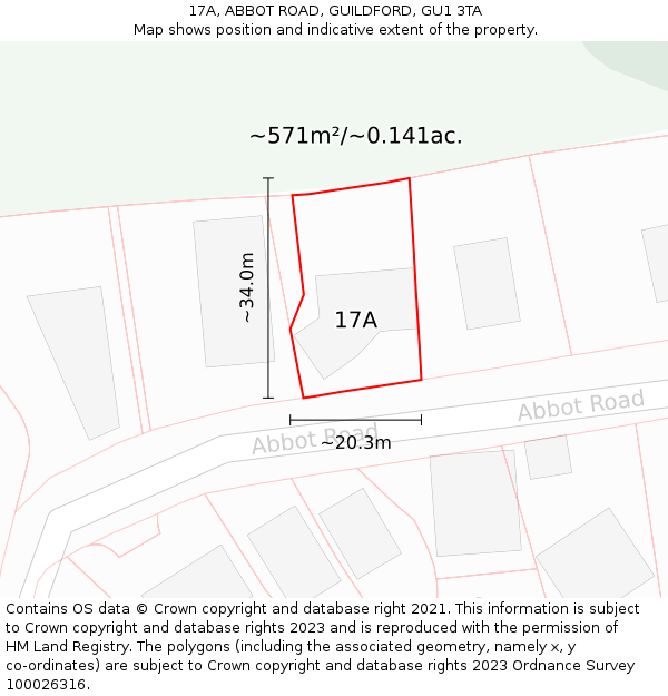 17A, ABBOT ROAD, GUILDFORD, GU1 3TA: Plot and title map