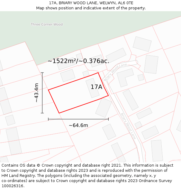 17A, BRIARY WOOD LANE, WELWYN, AL6 0TE: Plot and title map