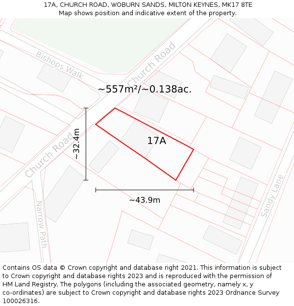 17A, CHURCH ROAD, WOBURN SANDS, MILTON KEYNES, MK17 8TE: Plot and title map