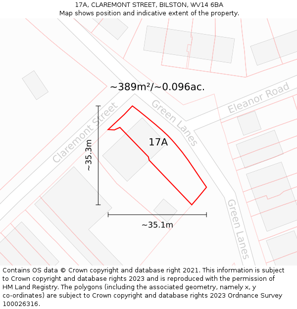 17A, CLAREMONT STREET, BILSTON, WV14 6BA: Plot and title map