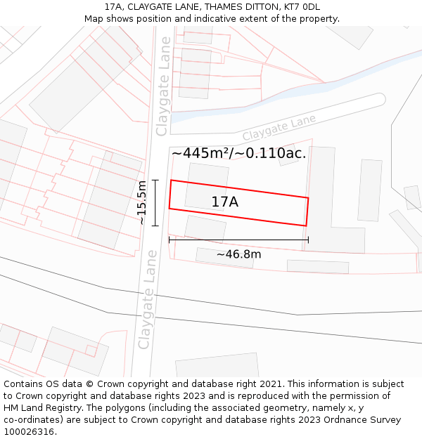 17A, CLAYGATE LANE, THAMES DITTON, KT7 0DL: Plot and title map